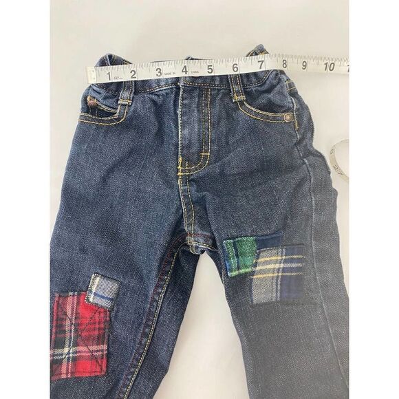 OshKosh Red Green Flannel Patch Jeans Christmas Winter Fall - Size 12 Months - Picture 3 of 8
